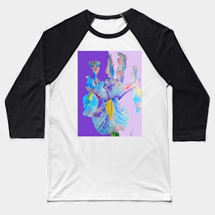 Iris Watercolor Painting - Blue with Raindrops - on Purple and Lilac Baseball T-Shirt